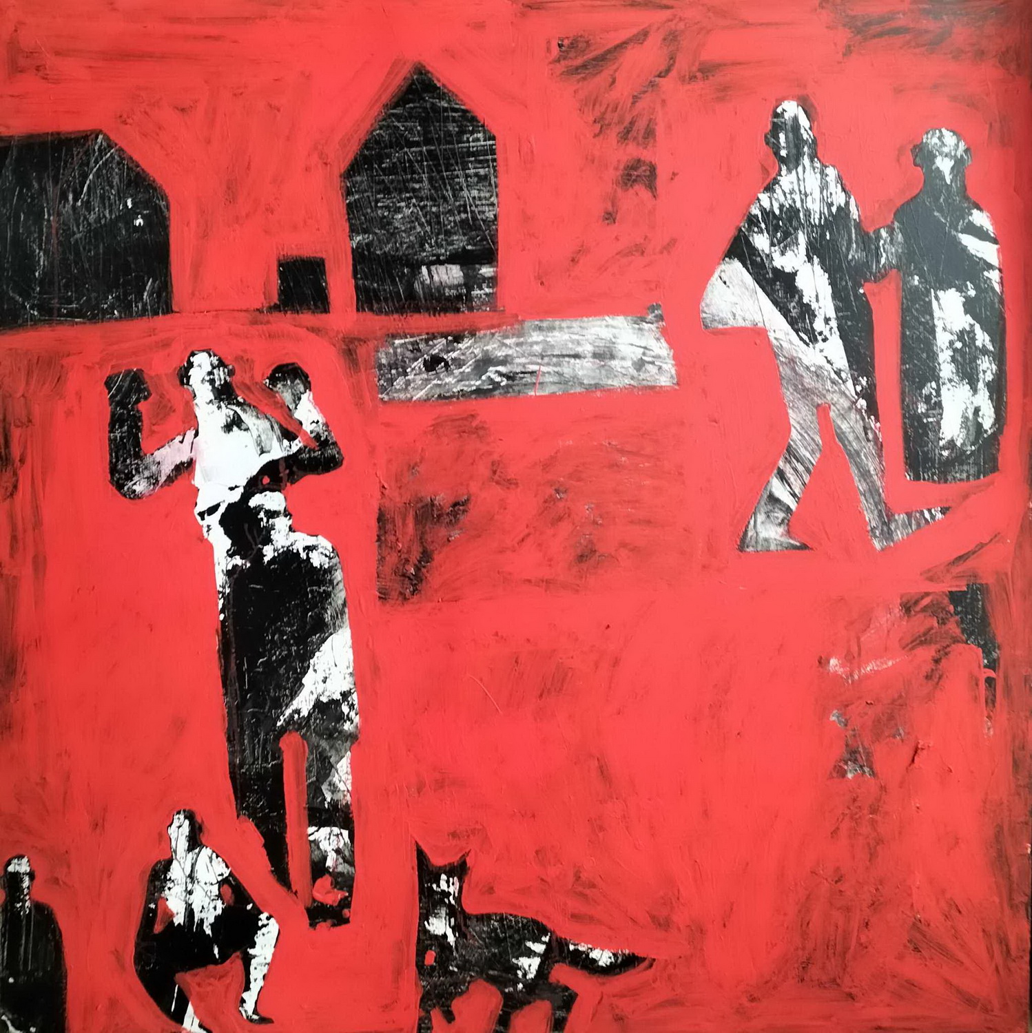 Wojtek Kucia, Czerwony obraz, akryl, płyta, 100x100 cm, 2023
